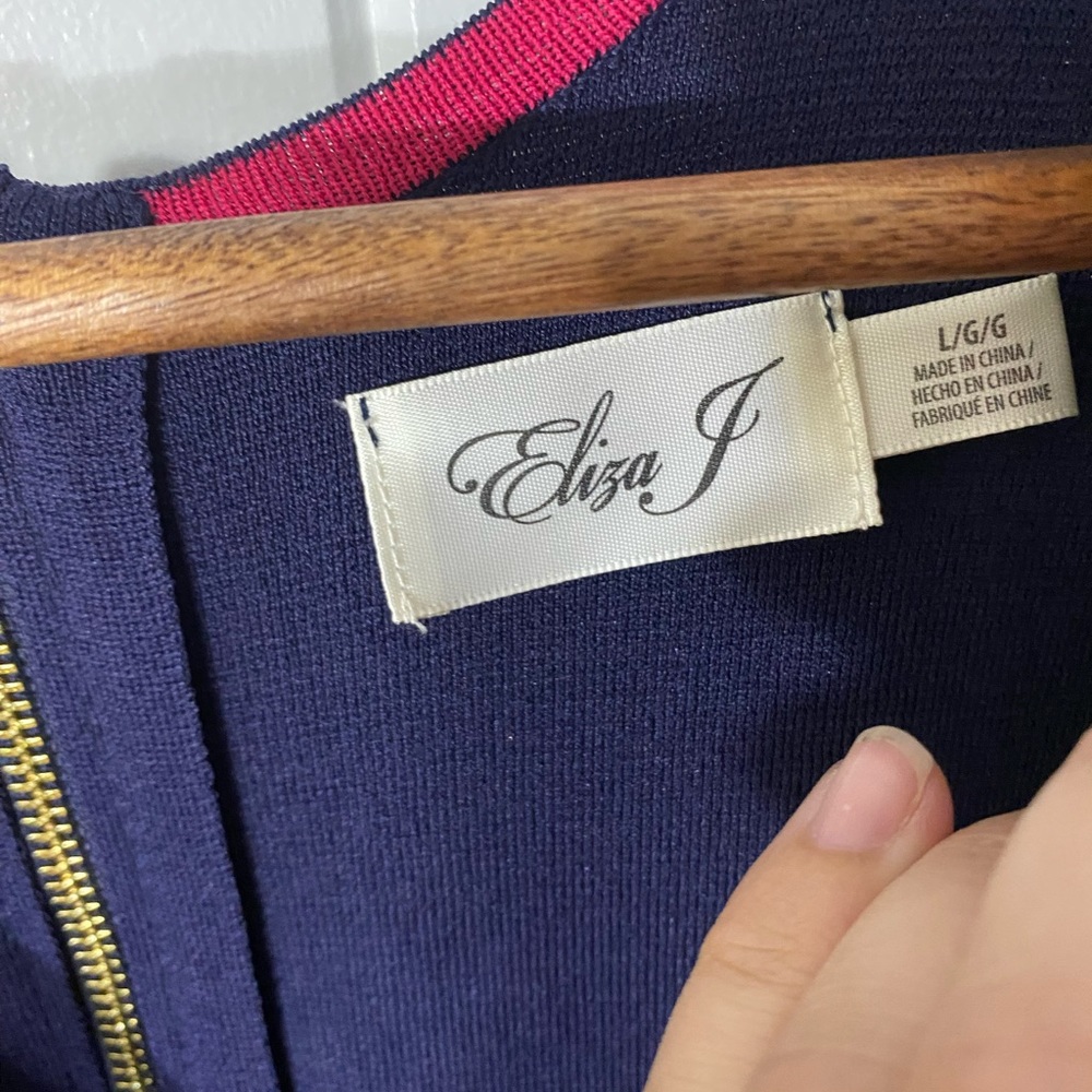ELIZA J KNIT FIT & FLARE DRESS, SIZE L Navy Dark Blue Gold Zipper - Picture 3 of 15